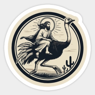 Jesus Riding A Ostrich Sticker